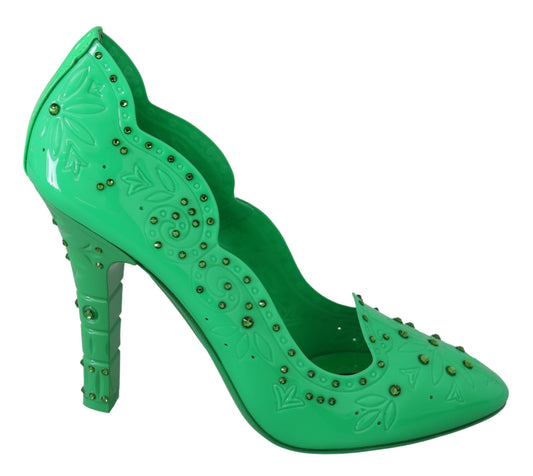 Dolce & Gabbana Green Crystal Floral Teli Cenerentola Scarpe