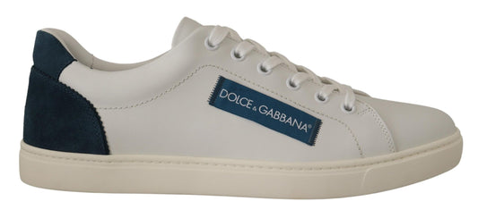 Dolce & Gabbana weiß blaues Leder mit niedrigen Top -Turnschuhen