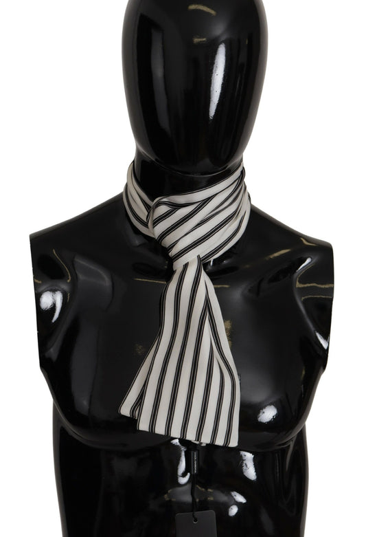 Dolce & Gabbana Blanc Black Stripes Scarf Neck Wrap châle Silk