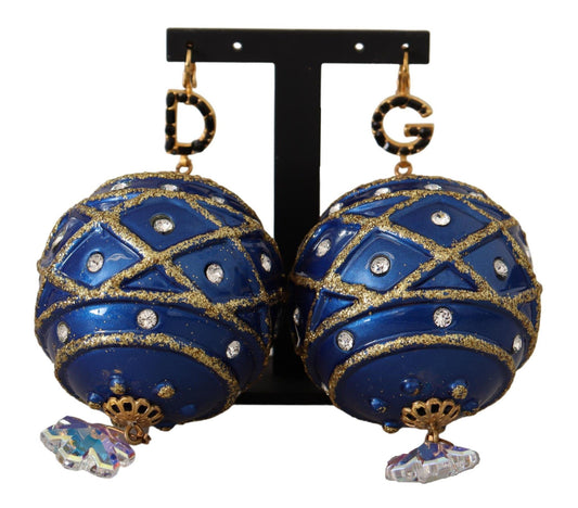 Dolce & Gabbana Blue Christmas Ball Crystal Hook Gold Messing Ohrringe