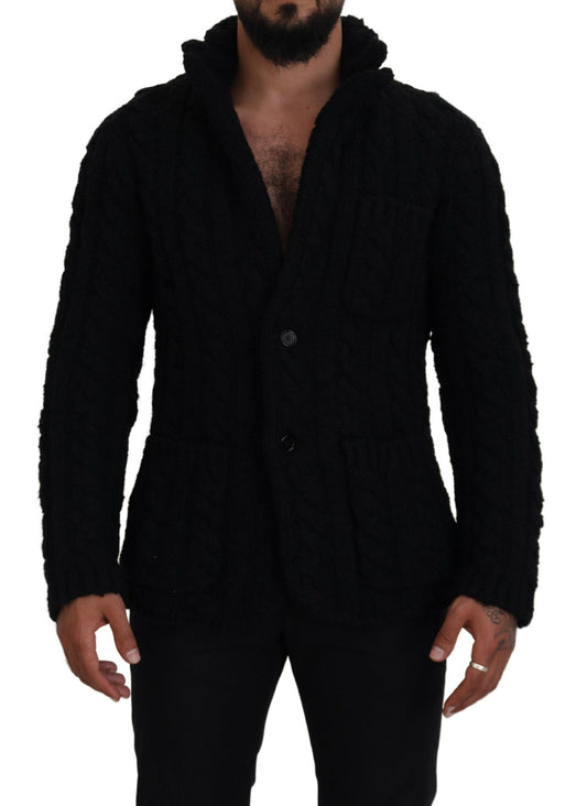 Dolce & Gabbana Black Wool Knit Button Cardigan Pull