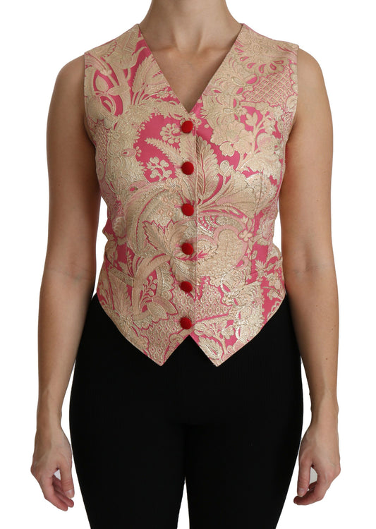 Dolce & Gabbana Pink Gold Brocade Weste Weste Bluse Top