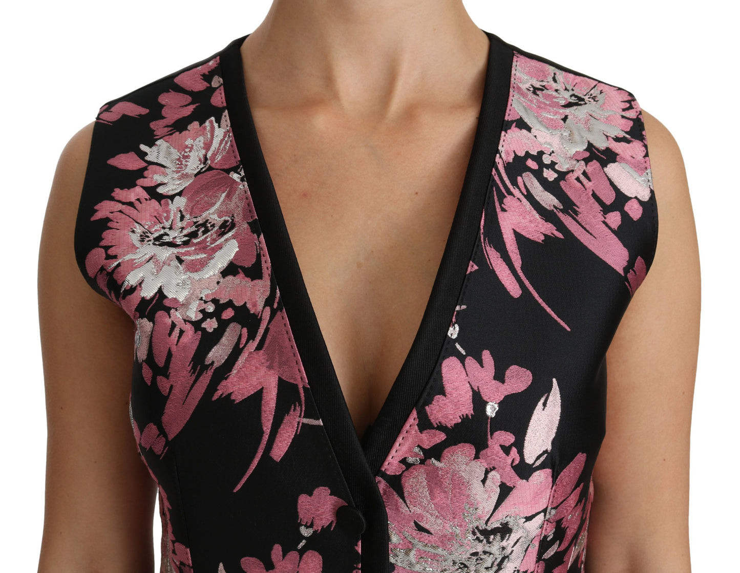 Dolce & Gabbana Black Pink Floral Waistcoat Gich Blouse Top