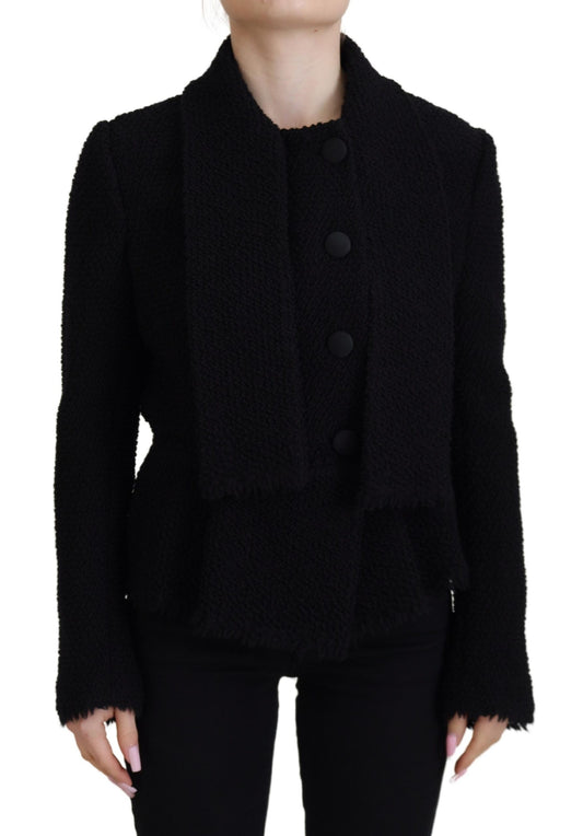 Dolce & Gabbana Black Wool Coat Blazer Wrap veste