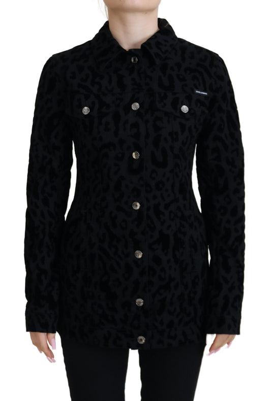 Dolce & Gabbana Black Leopard Black Long Denim Cotton Giacca