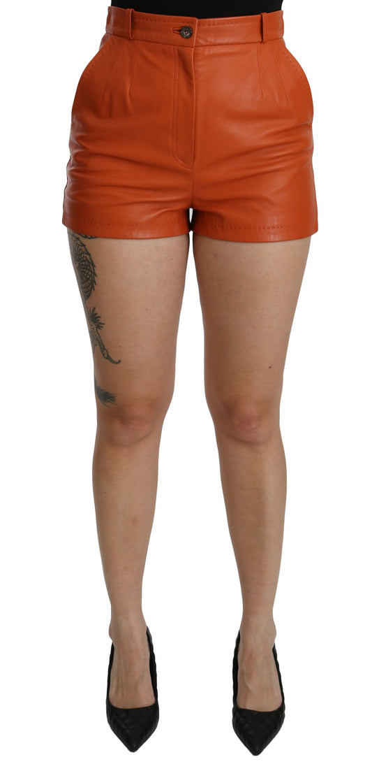 Pantaloni caldi in pelle di cuoio arancione Dolce & Gabbana