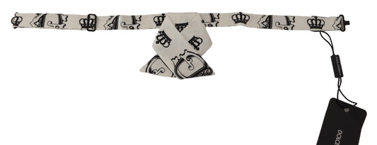 Dolce & Gabbana weißes Kronmuster Verstellbarer Nacken Papillon Fliege Krawatte
