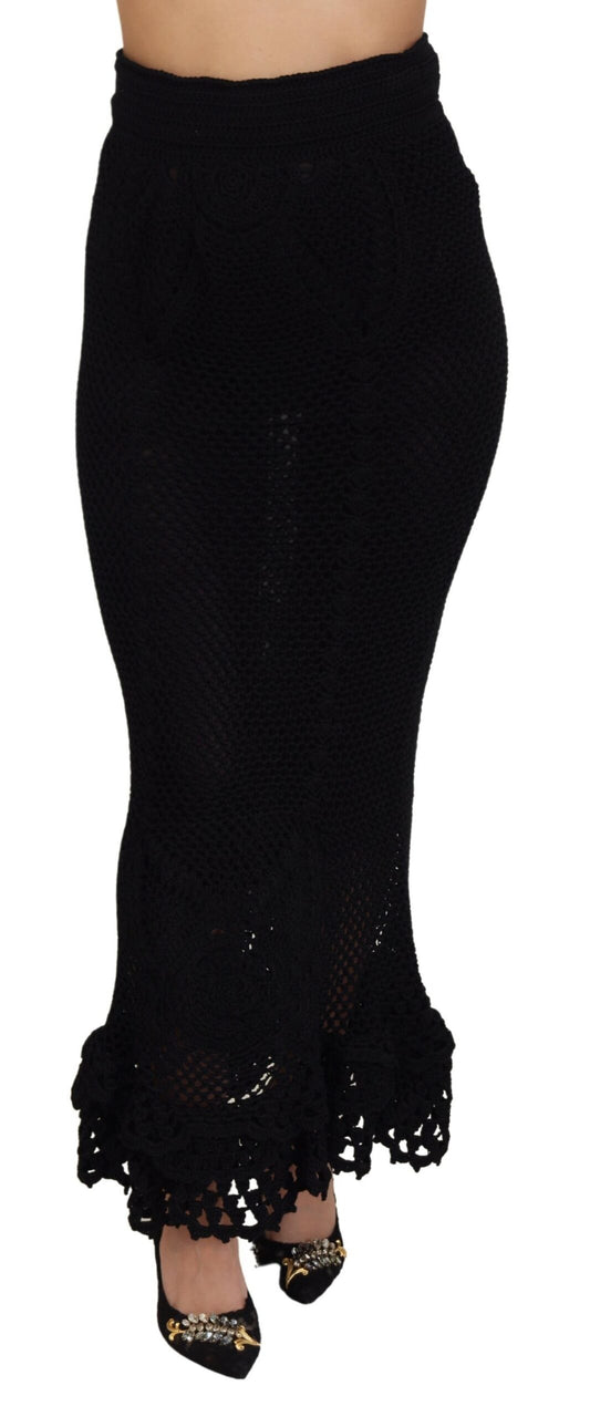 Dolce & Gabbana Black Tricoted Cotton High Waist Jupe de sirène