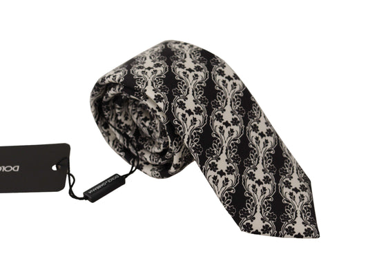 Dolce & Gabbana Schwarze weiße Blume 100% Seidendruck Verstellbares Zubehör Krawatte