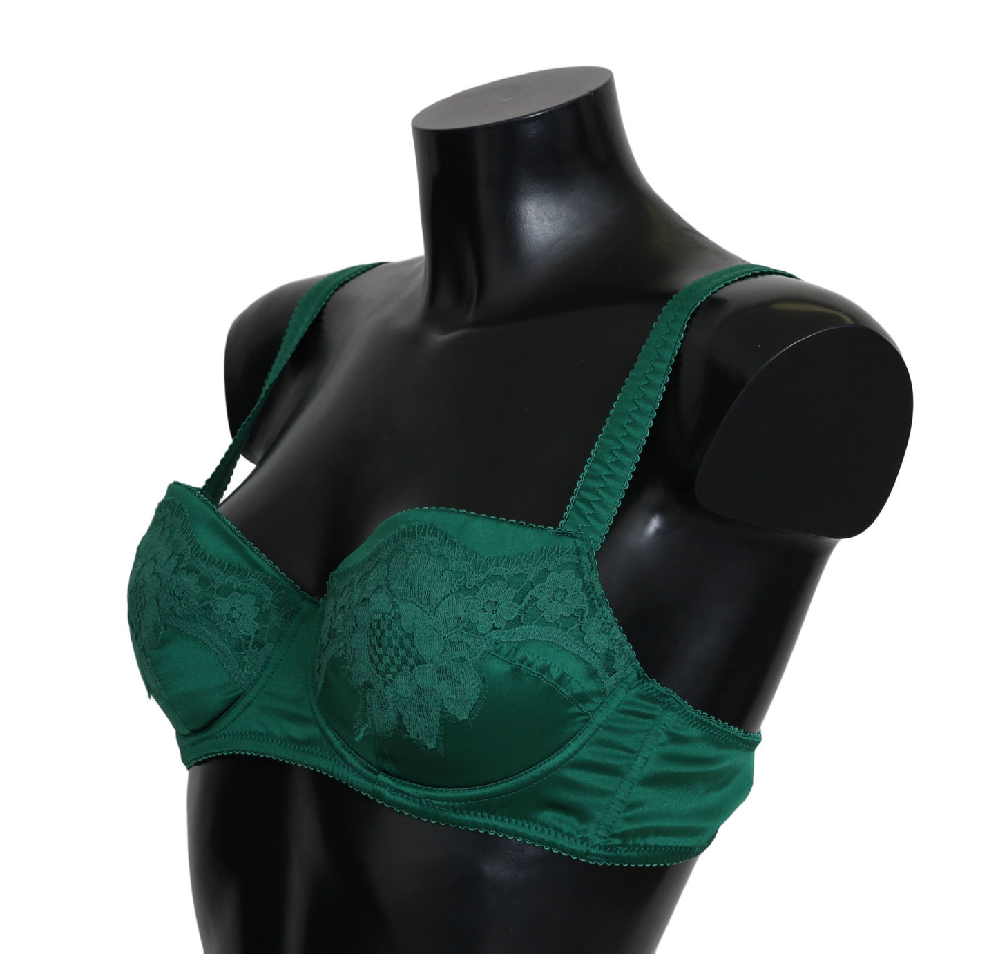 Dolce & Gabbana Green Silk Stretch Floral Lace Bra Sous-vêtements