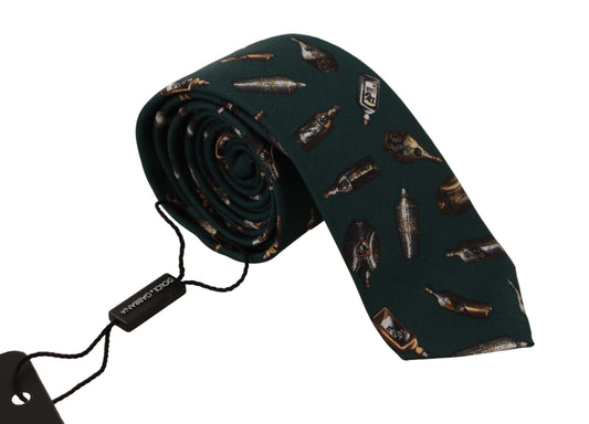 Dolce & Gabbana Black Flasche Fantasy Print Seide Verstellbares Accessoire Krawatte