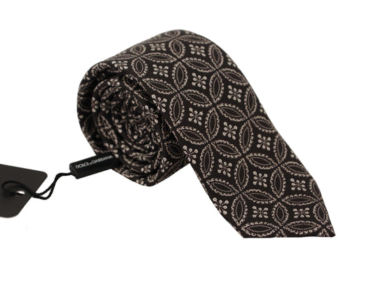 Dolce & Gabbana Black White Fantasy Print Seide Verstellbares Accessoire Krawatte