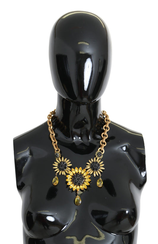 Dolce & Gabbana Gold Messing Kette Kristall Sonnenlower Anhänger Halskette