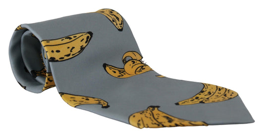 Dolce & Gabbana Blue Yellow Bananenabdruck Krawatte Accessoire 100%Seidenkrawatte