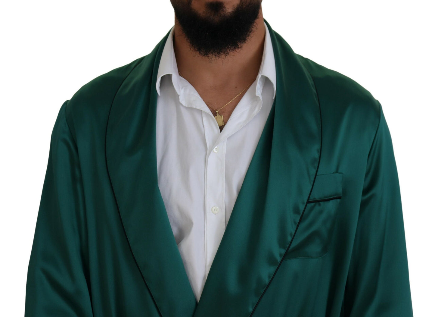 Dolce & Gabbana Grüne Seiden -Taillengürtel -Robe Nachtwäsche