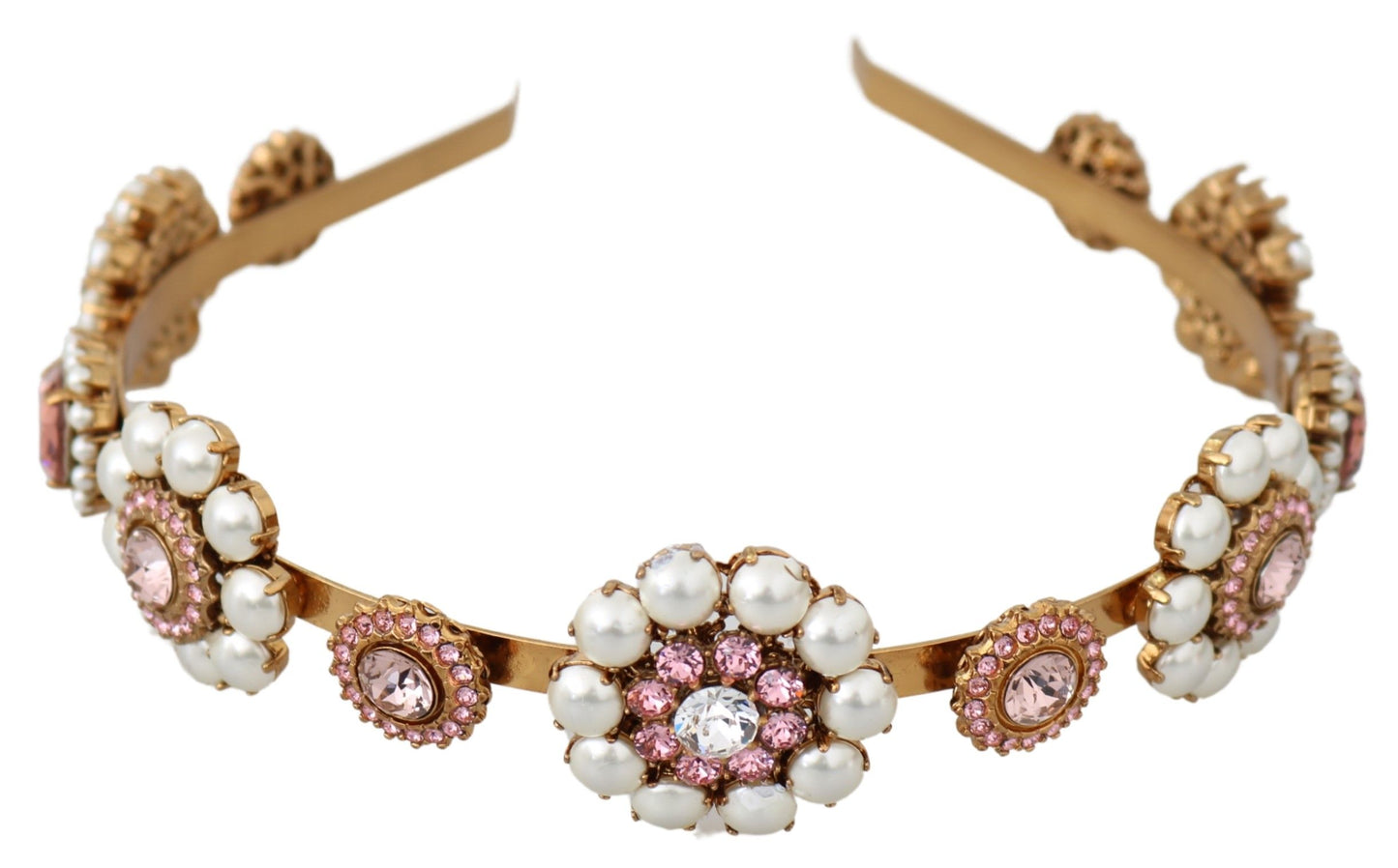 Dolce & Gabbana Gold Tiara Crystal Blumenperlenstirnband -Diadem