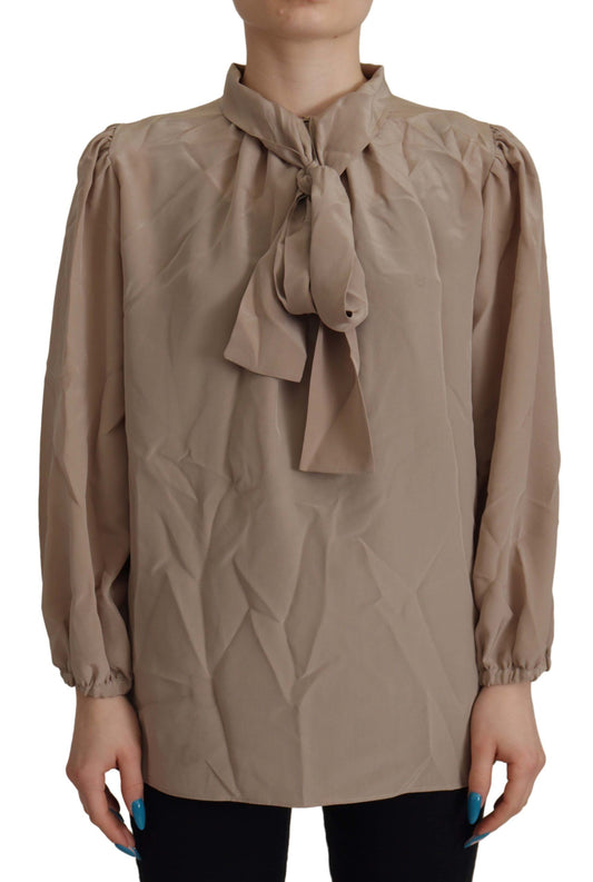 Dolce & Gabbana Brown Bundeshülse Ascot Kragen Top Bluse