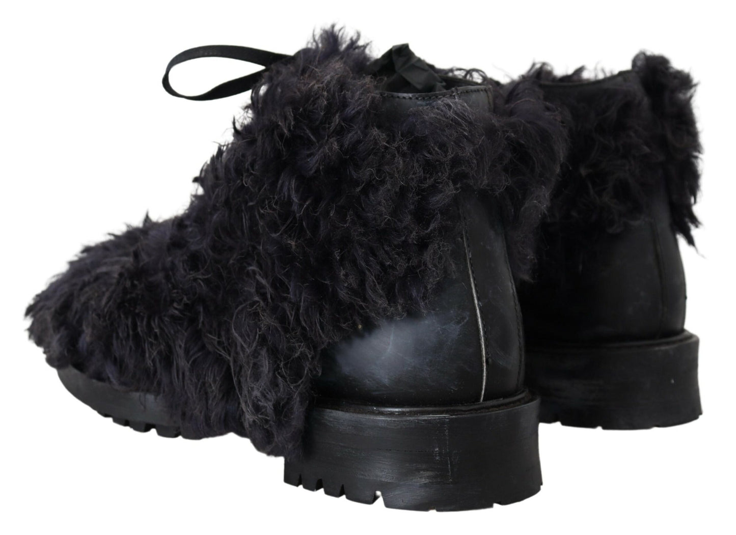 Dolce & Gabbana en cuir noir de combat Boots Shearling Chaussures