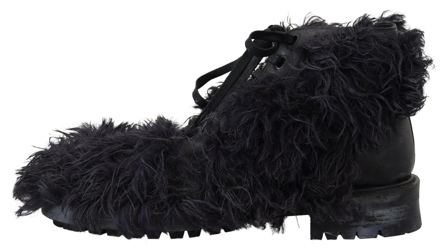 Scarpe da combattimento in pelle nera Dolce & Gabbana
