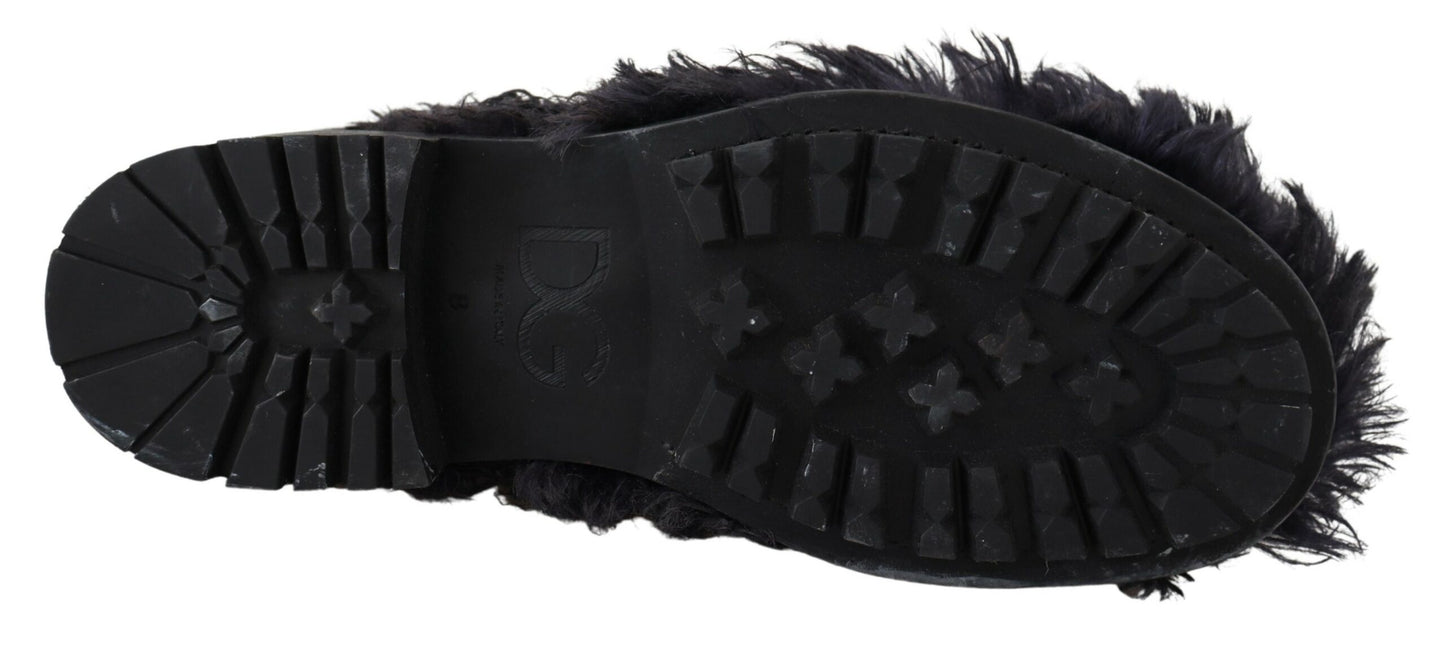 Dolce & Gabbana en cuir noir de combat Boots Shearling Chaussures