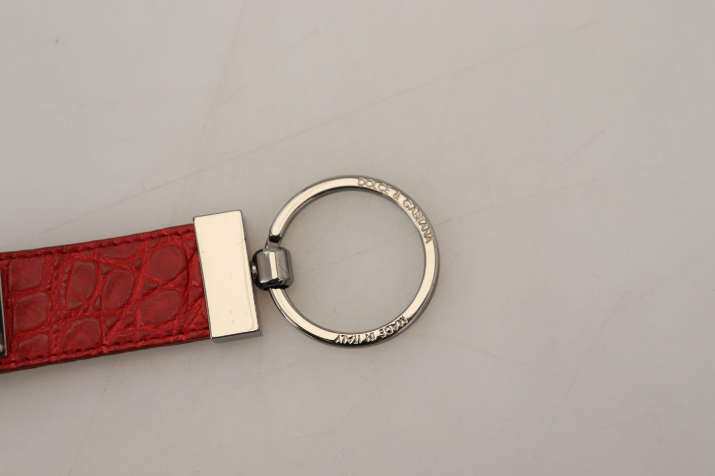 Dolce & Gabbana Red Logo Red Logo Plaque Silver Brass Keychain