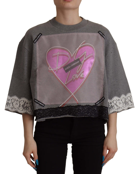 Dolce & Gabbana Gray Heart Pink Limited Edition Top T-Shirt
