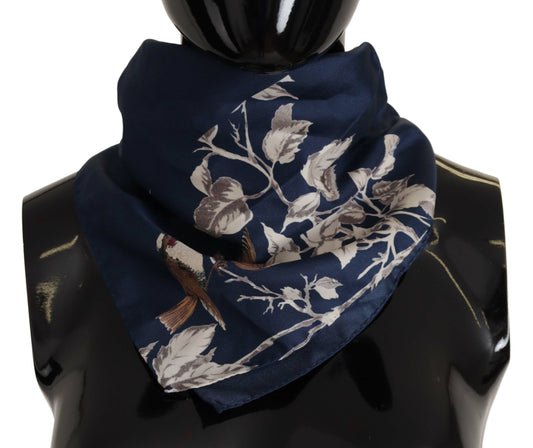 Dolce & Gabbana Blue Blumen Seidenquadrat Taschentuch Schal