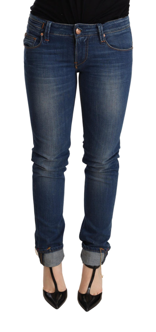 Acht Blue lavé basse taille skinny jeans pantalon