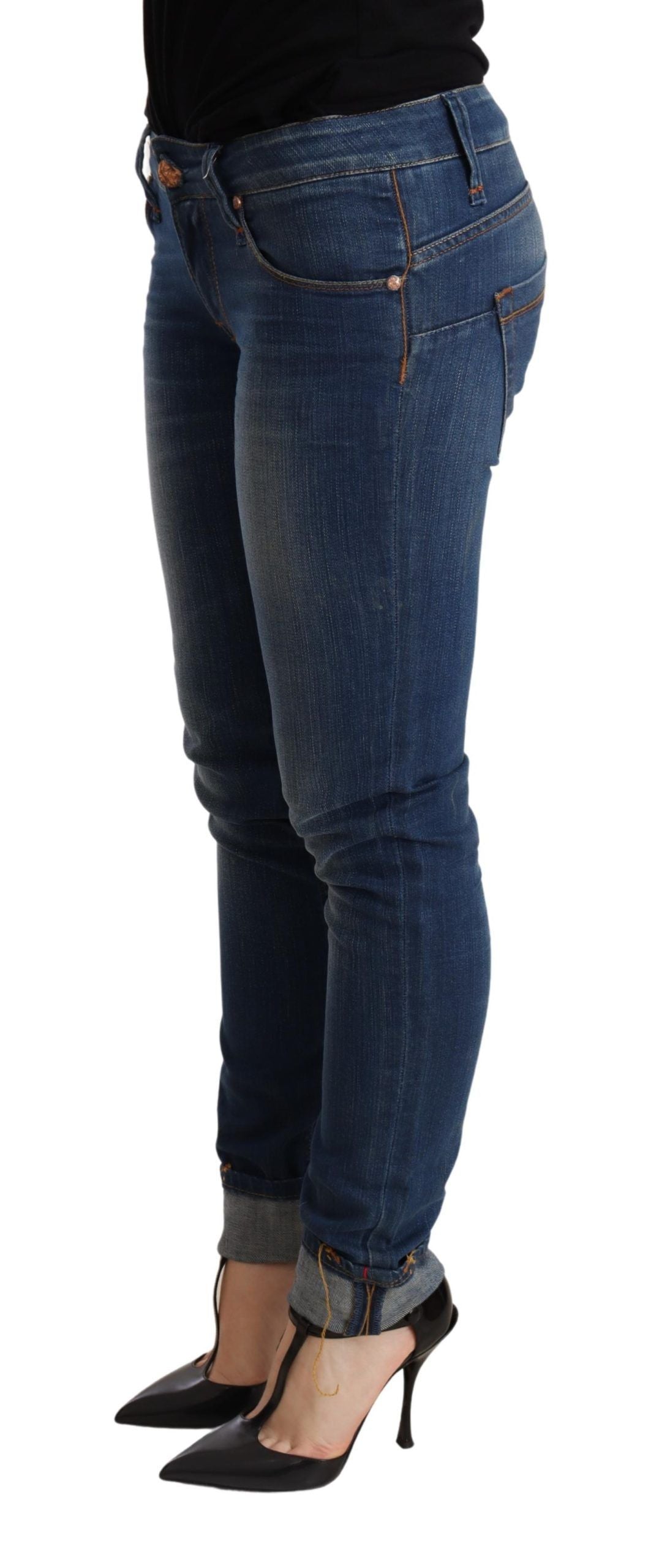 Acht Blue gewaschener niedriger Taille Skinny Denim Jeans Hose