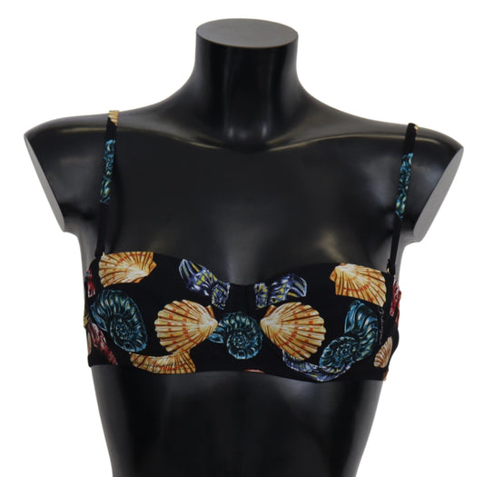 Dolce & Gabbana Black Seashells Stampa Donne da bagno Bikini Tops