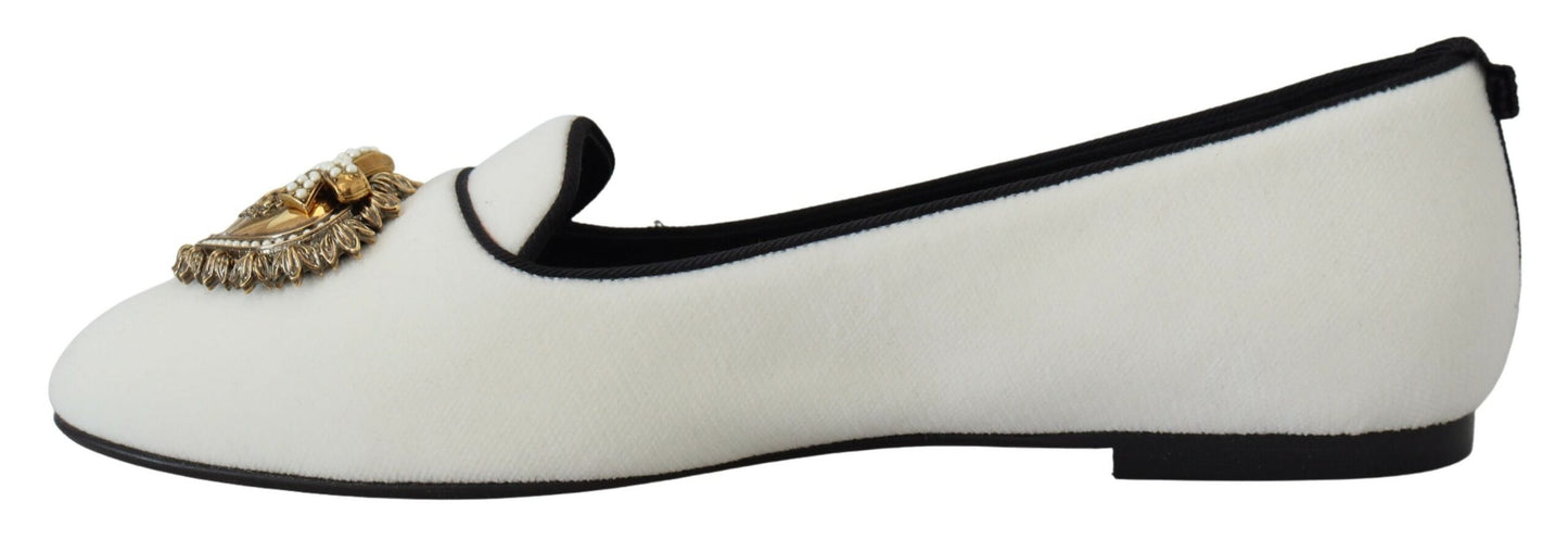 Dolce & Gabbana White Samt Slip Ons Slaafers Flats Schuhe