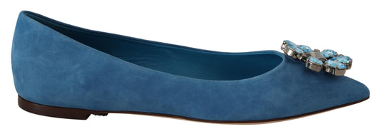 Dolce & Gabbana Blue Suede Crystals Modage Flats Chaussures