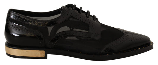 Dolce & Gabbana Black Leather Broques Sheer Wingtip Chaussures