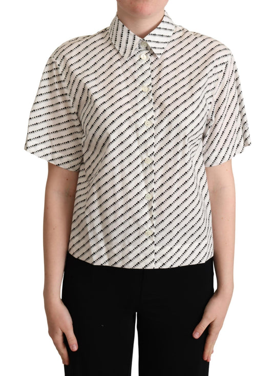 Chemise de chemisier à col à pointillés blanc et gabbana en pointillés blancs