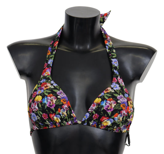 Dolce & Gabbana Black Floral Swimsuit Bikini Tops da spiaggia da bagno
