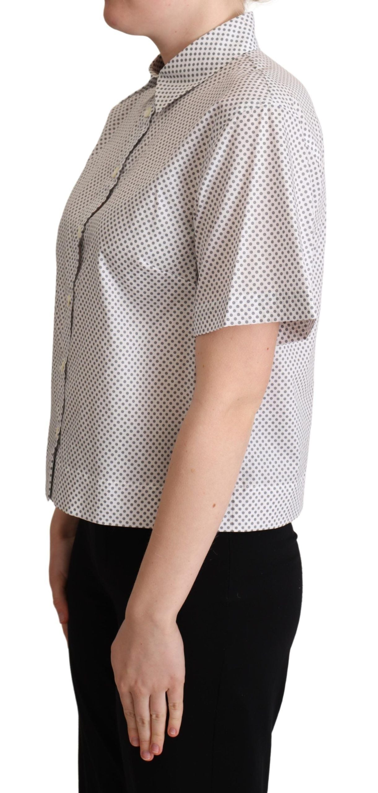 Dolce & Gabbana White Grey Polka Dots Collared Button Shirt