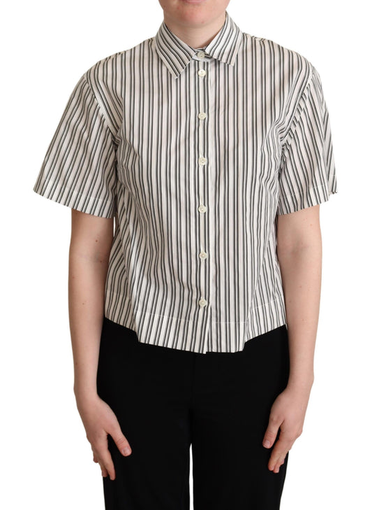 Dolce & Gabbana White Black Striped Hemd Bluse Top