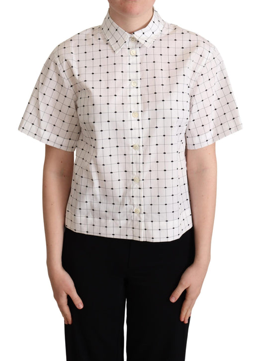 Dolce & Gabbana White Polka Dot -Baumwoll -Hemdkragen Hemd Top