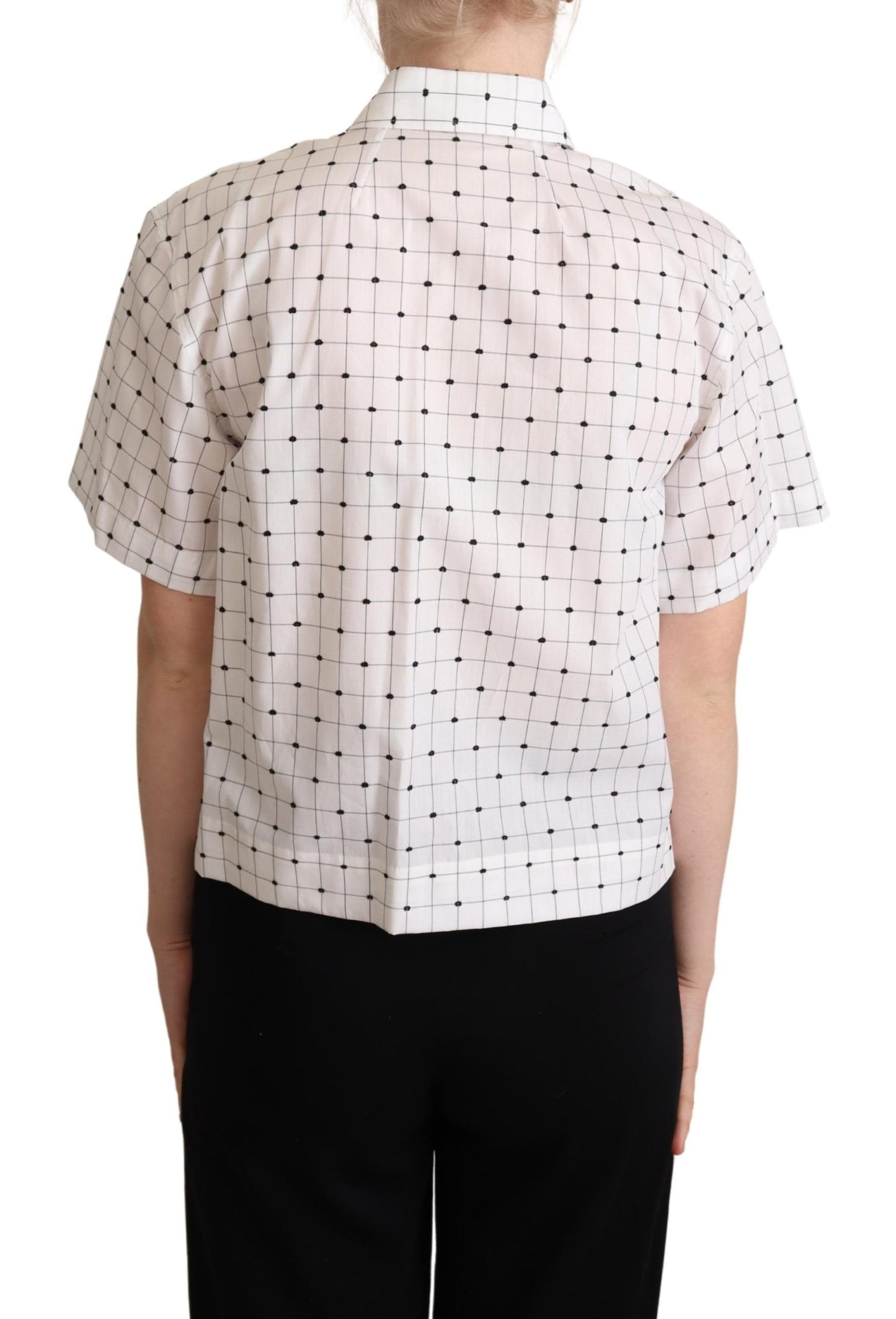Dolce & Gabbana White Polka Dot Cotton Collet Shirt Top