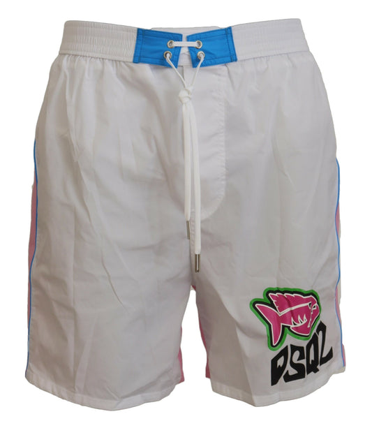 Dsquared ² Pink White Pink Stampa Men Shorts Shorts Shorts Swimwear