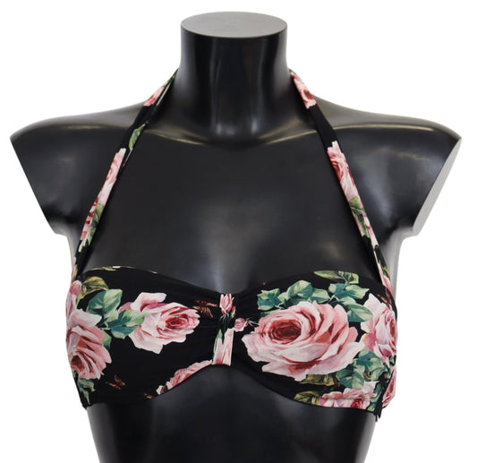 Dolce & Gabbana Black Roses Stampa Swimsuit Beachwear Bikini Tops