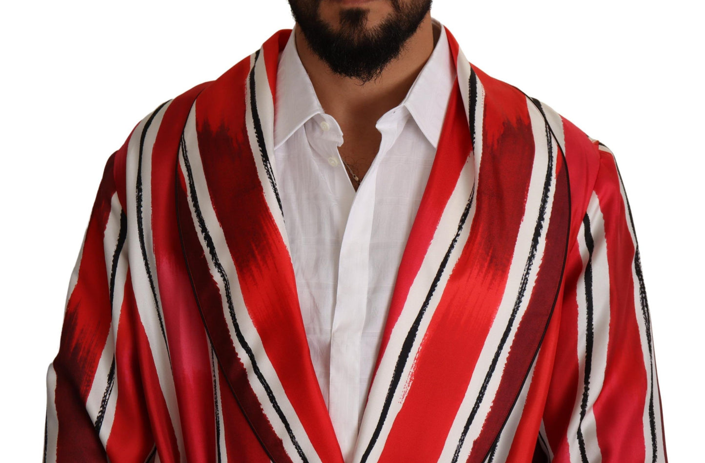 Dolce & Gabbana Red White Striped Silk Mens Abito da uomo
