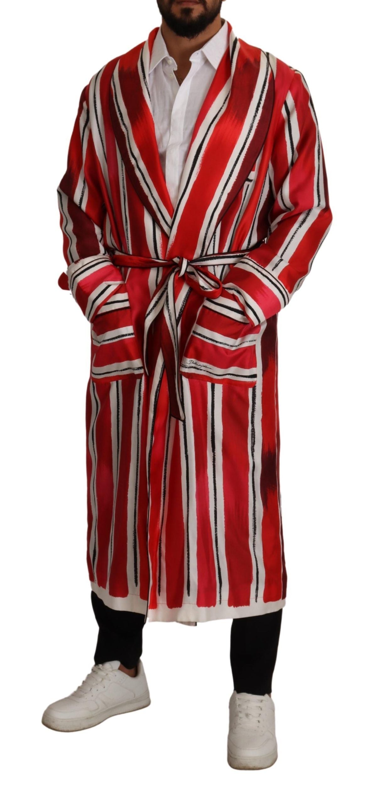 Dolce & Gabbana Red White gestreifte Seidenmännern Nachtkleidrobe
