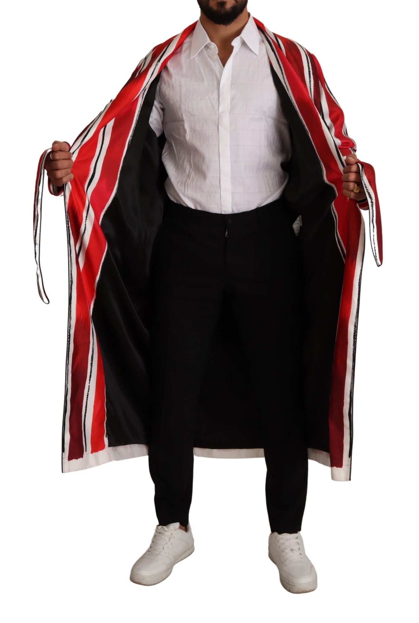 Dolce & Gabbana Red White Striped Silk Mens Robe Robe