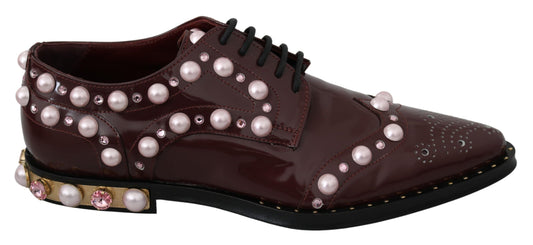 Dolce & Gabbana Bordeaux in pelle Crystal Pearls Scarpe formali