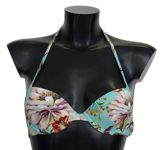 Dolce & Gabbana Mint Grüne Blumendruck Beachwear Bikini Tops