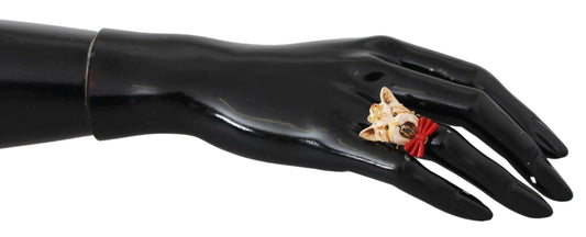 Dolce & Gabbana Gold Resin Resin Beige Dog Piet Accessorio con marchio Accessorio