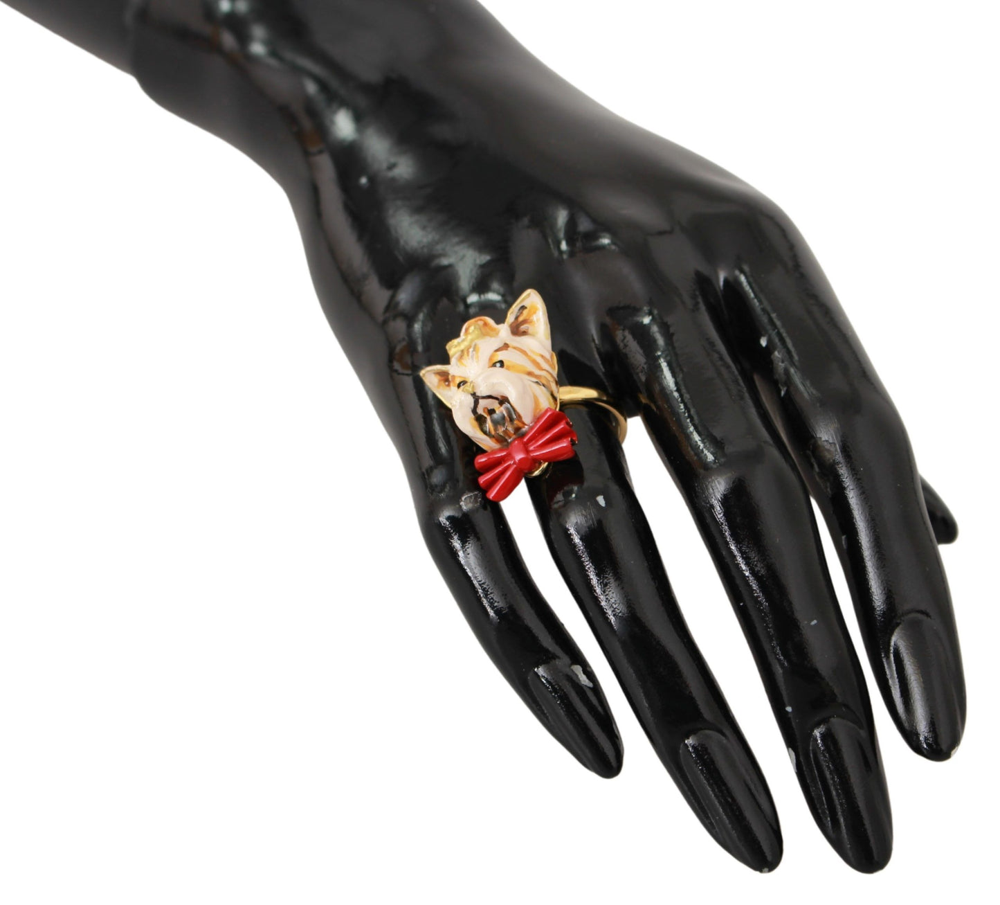 Dolce & Gabbana Gold Brass Resin Beige Dog Dog Pet Brandhed Accessory Ring