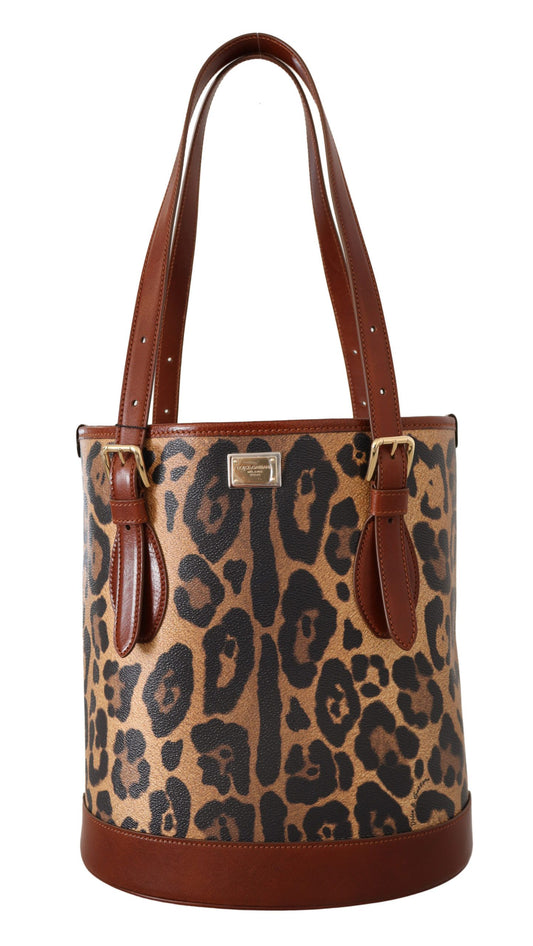 Dolce & Gabbana Brown Leopard Pattern shopping tote tote Hand Backet Purse
