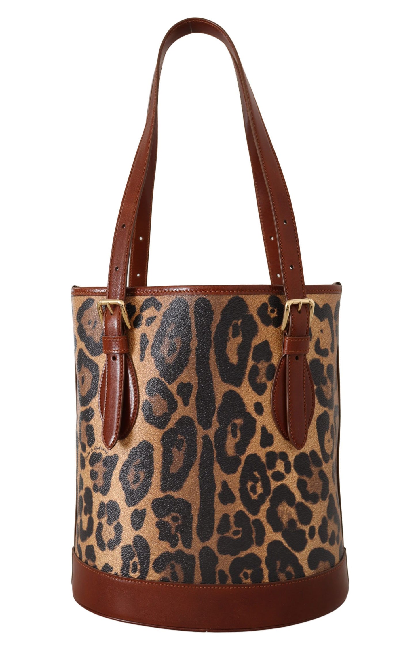 Dolce & Gabbana Brown Leopard Pattern Shopping Borsa del secchio a mano